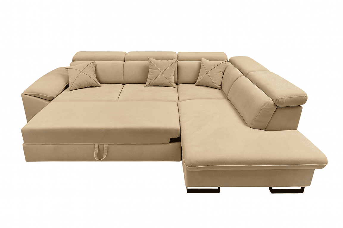 Canapé d'angle Convertible BANGKOK velours anti tâche avec coffre de rangement 