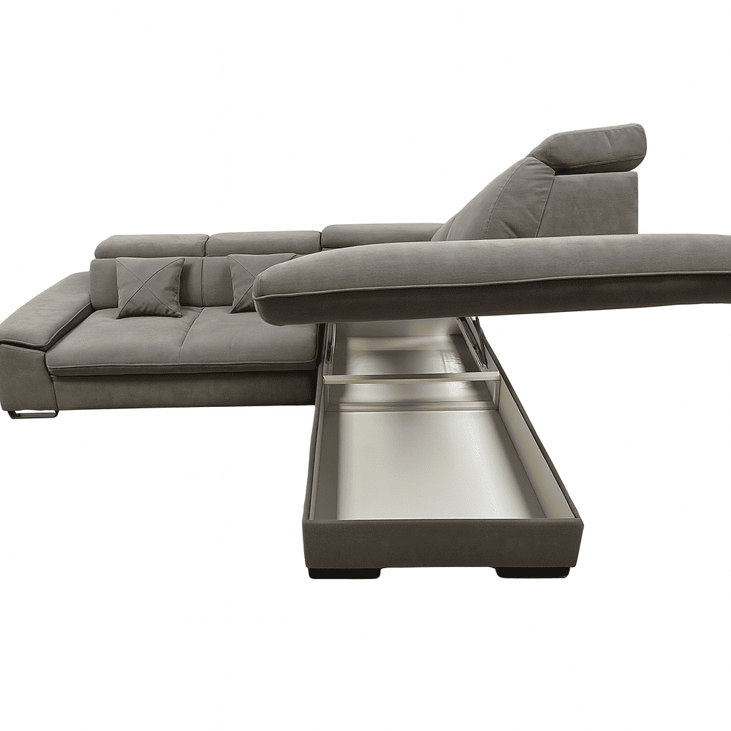 Canapé d'angle Convertible BANGKOK velours anti tâche avec coffre de rangement 