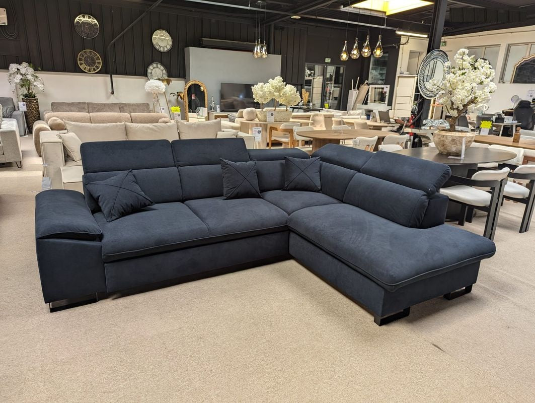 Canapé d'angle Convertible BANGKOK velours anti tâche avec coffre de rangement #couleur_noir