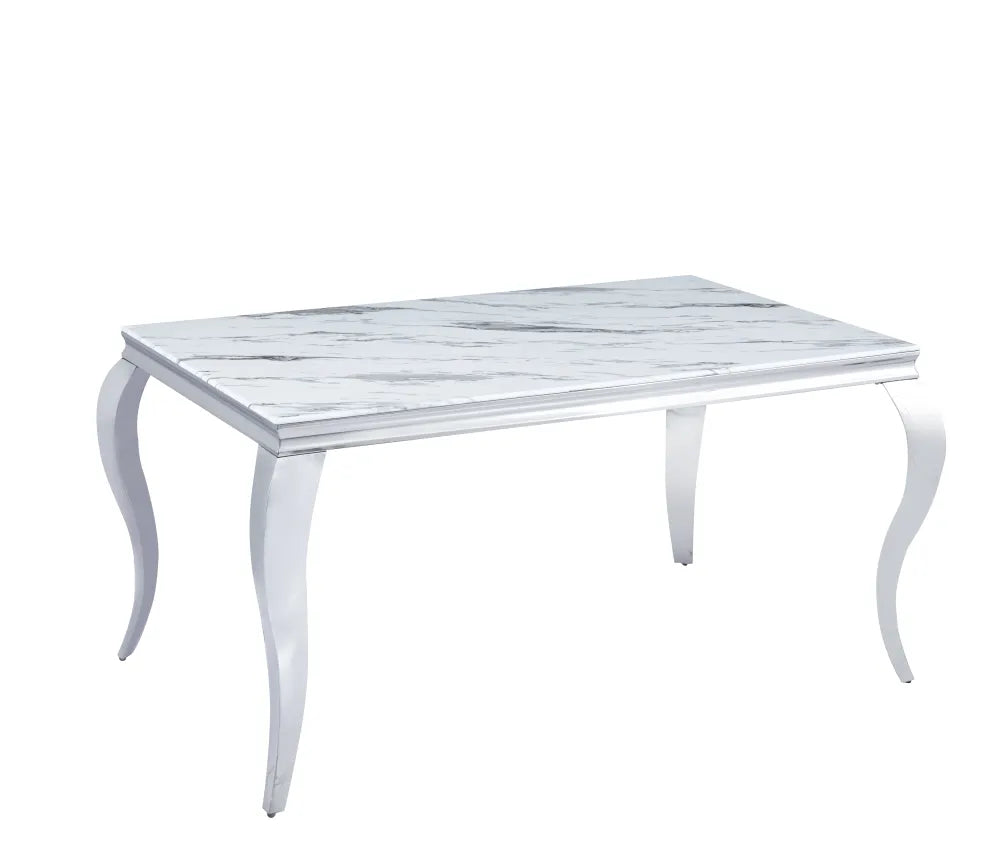 Table à manger BAROQUE chrome #couleur_marbre-blanc