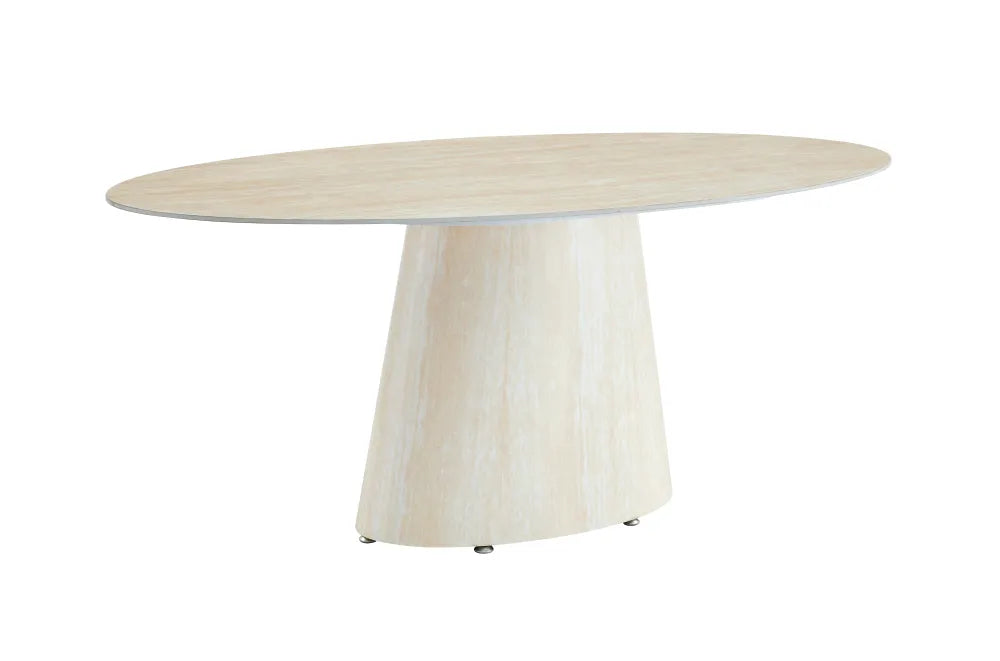 Table à manger ovale OVA 180 cm plateau céramique effet travertin