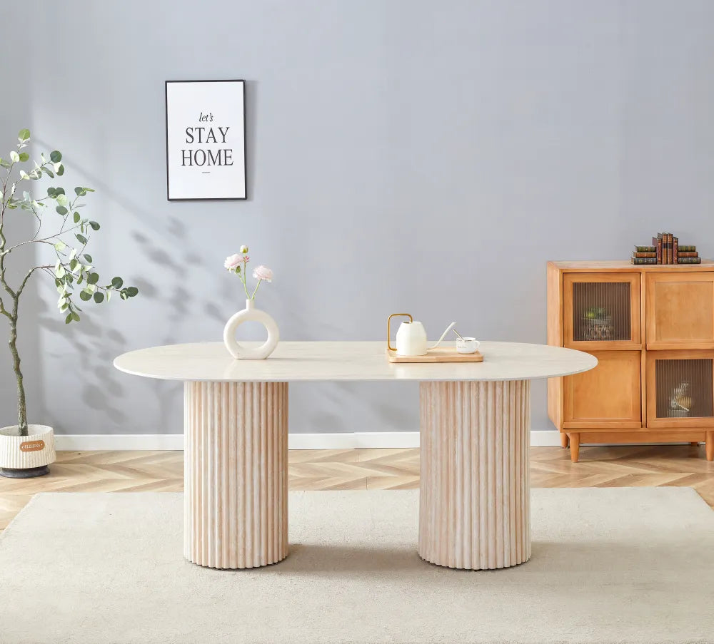 Table à manger KEYSHA en céramique #couleur_travertin