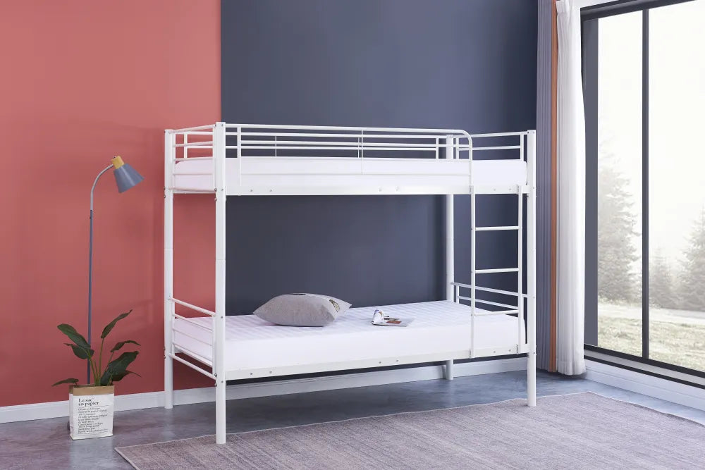 Lit superposé LUNA 1+1 Séparable en métal 90x190 cm sommier inclus #couleur_blanc
