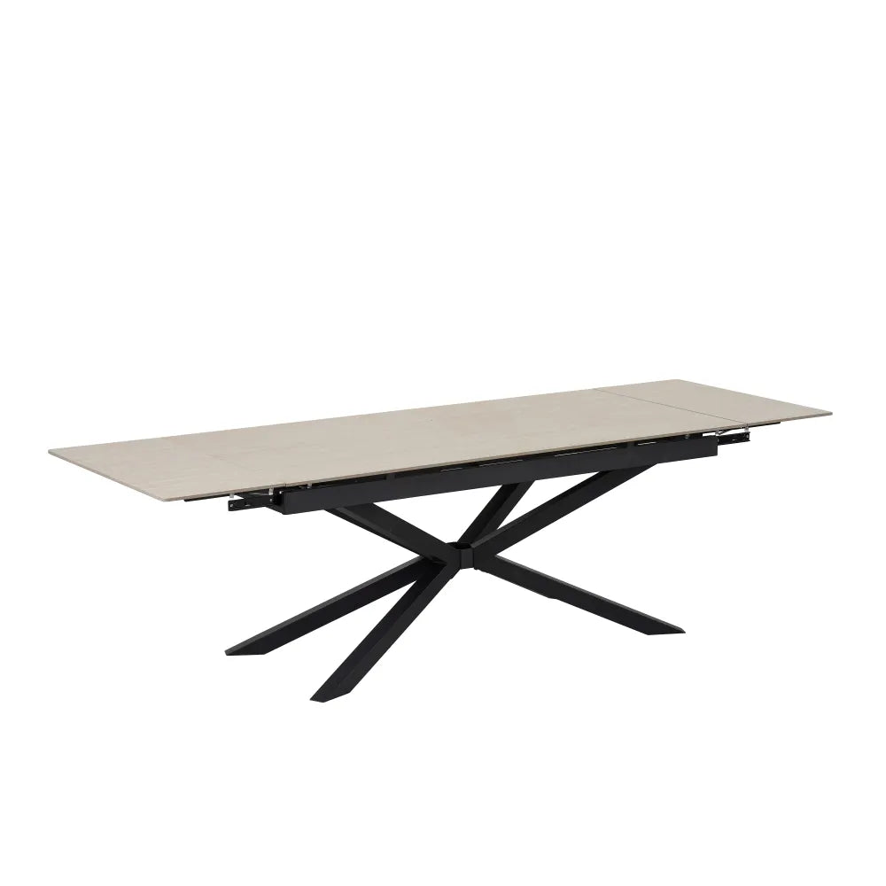 Table à manger extensible NANA Travertin pieds métal noir 180 à 260 cm #couleur_travertin