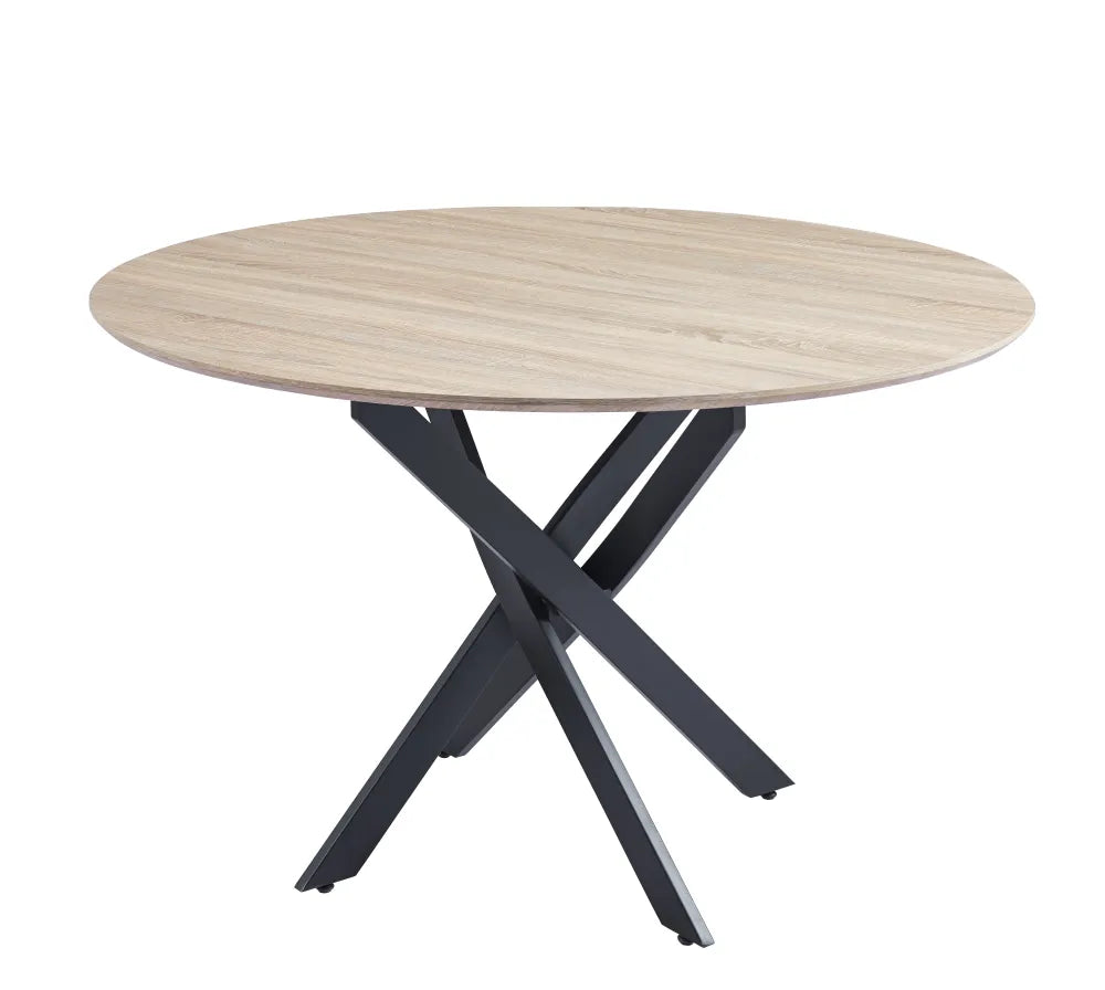 Table à manger ronde en bois JESSICA pieds métal noir #couleur_chene