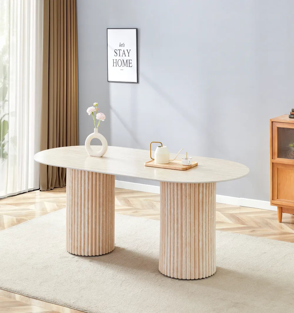 Table à manger KEYSHA en céramique #couleur_travertin