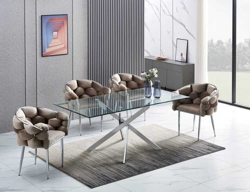 Table à manger JESSICA pieds chrome #couleur_transparent