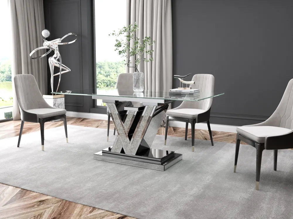 Table à Manger Design LEVO 180x90 cm – Plateau Verre Transparent