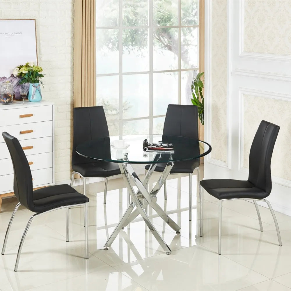 Table à manger ronde JESSICA pieds chrome Diamètre 100 cm #couleur_transparent