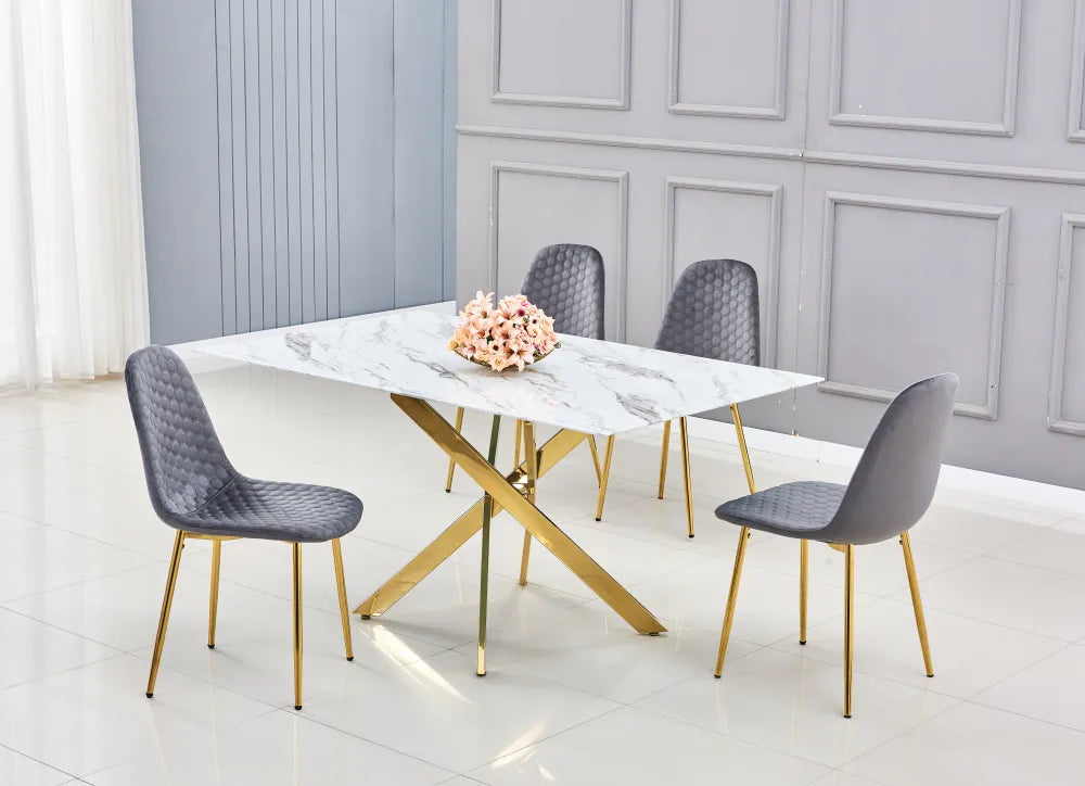 Table à manger JESSICA pieds gold #couleur_marbre-blanc