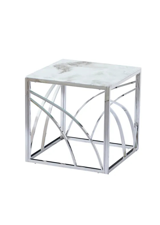 Guéridon GEO argent #couleur_marbre-blanc