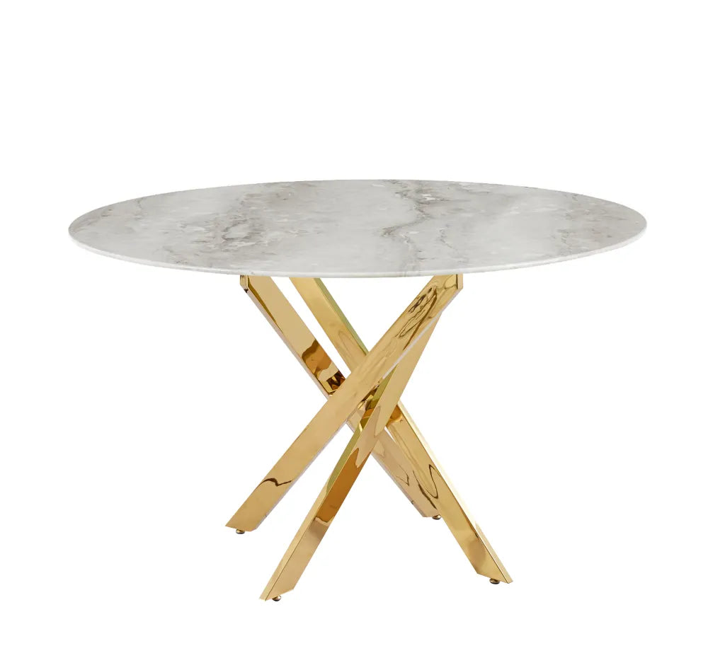 Table à manger ronde JESSICA pieds gold Diamètre #couleur_marbre-gris