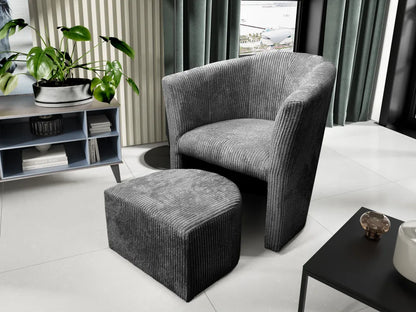 Fauteuil LINA en velours côtelé avec pouf 