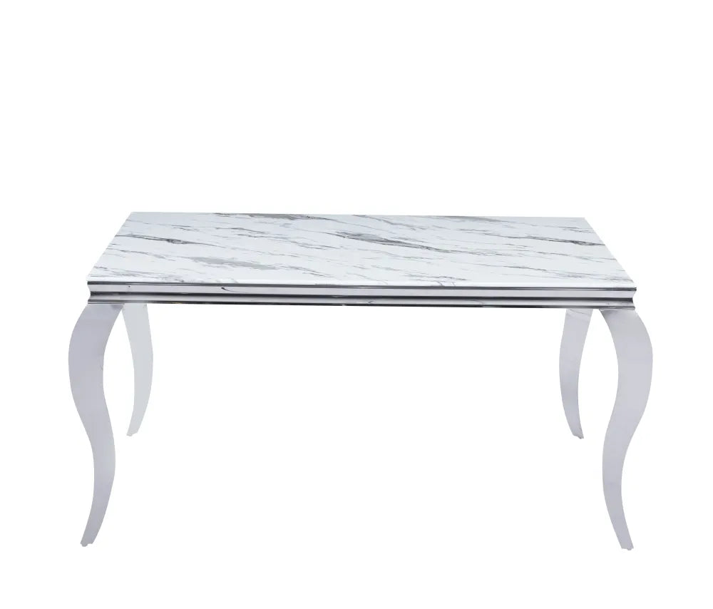 Table à manger BAROQUE chrome #couleur_marbre-blanc