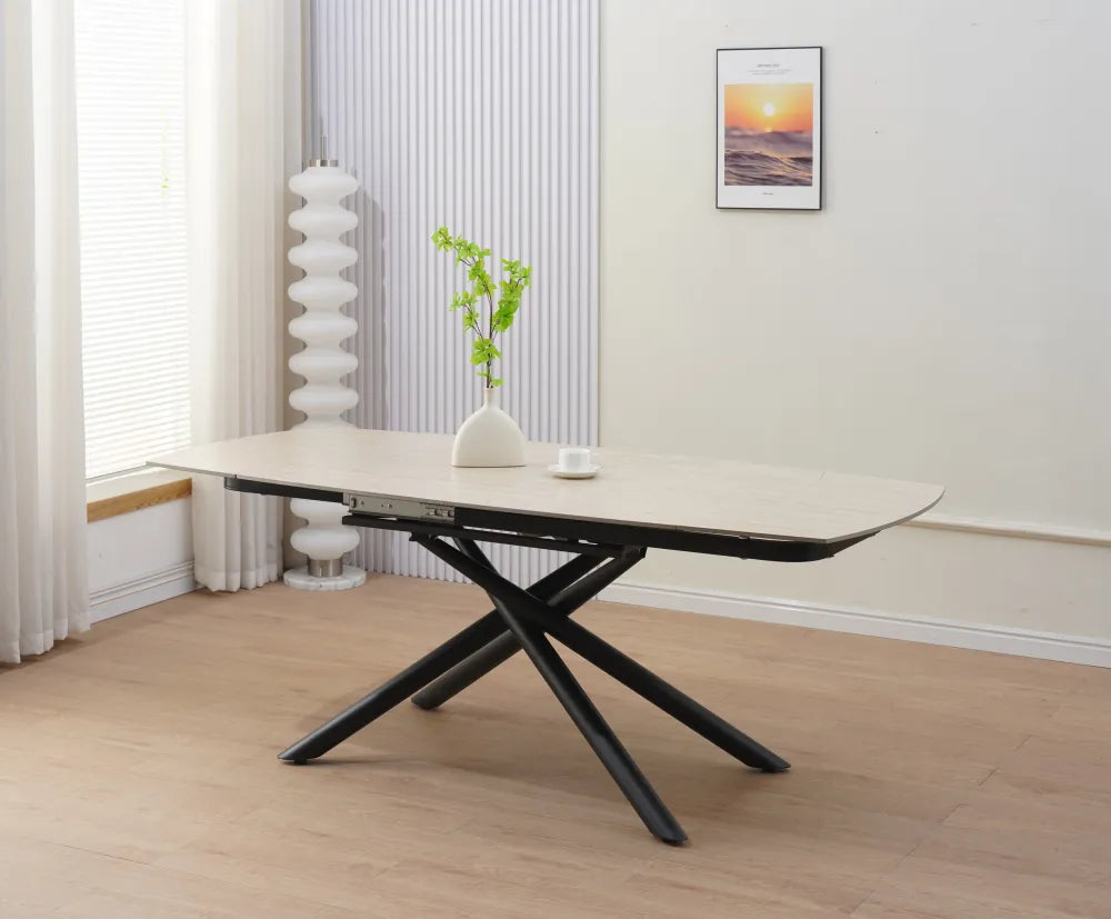 Table à manger extensible NYSA 129-189 cm en céramique travertin #couleur_travertin