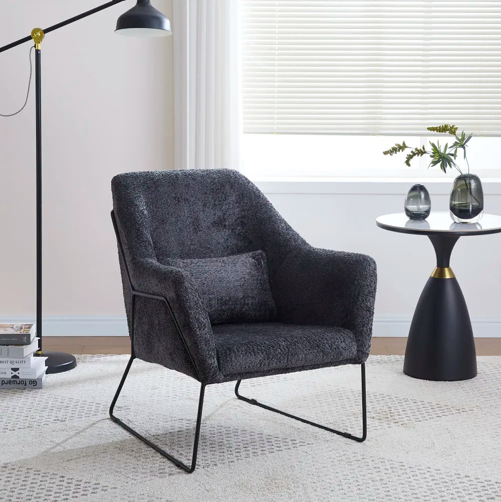 Fauteuil BASKA pieds métal noir laine #couleur_anthracite