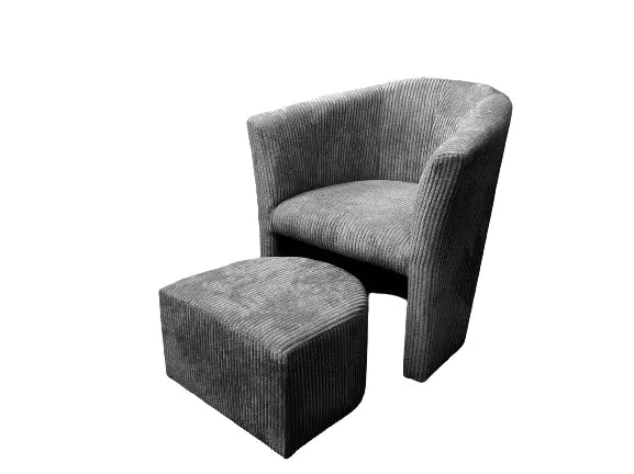 Fauteuil LINA en velours côtelé avec pouf #couleur_gris
