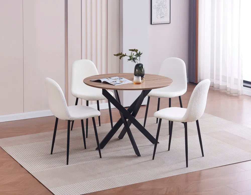 Table à manger ronde en bois JESSICA pieds métal noir #couleur_chene