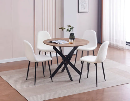 Table à manger ronde en bois JESSICA pieds métal noir 