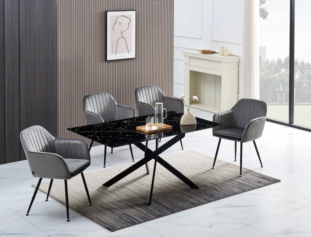 Table à manger JESSICA pieds métal noir #couleur_marbre-noir