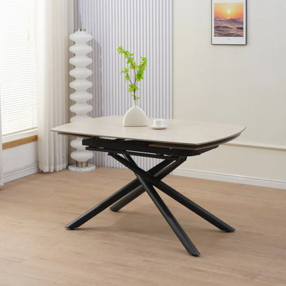 Table à manger extensible NYSA 129-189 cm en céramique travertin 