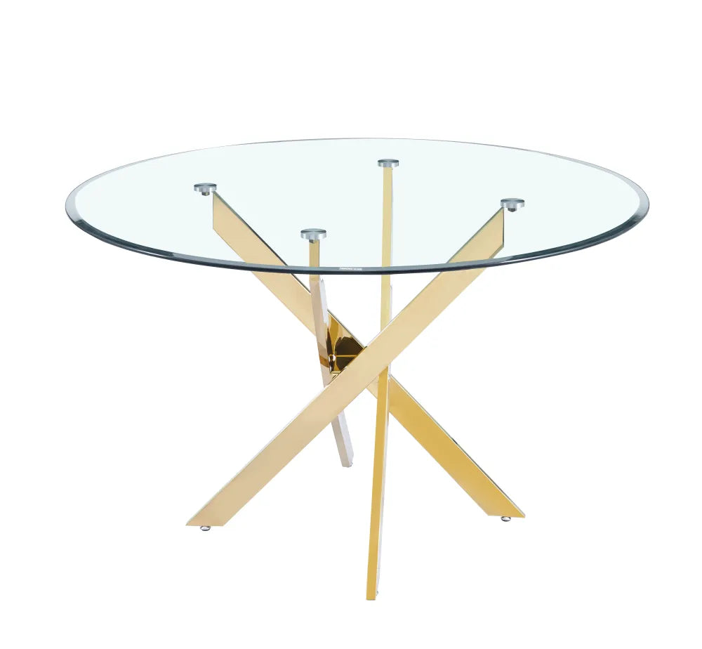 Table à manger ronde JESSICA pieds gold Diamètre 120 cm #couleur_transparent
