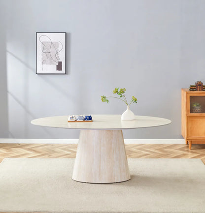 Table à manger ovale OVA 180 cm plateau céramique effet travertin