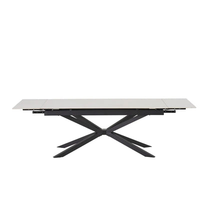 Table à manger extensible NANA Travertin pieds métal noir 180 à 260 cm 
