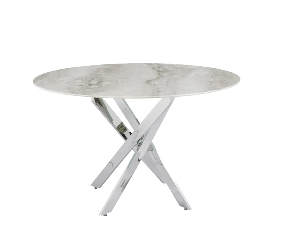 Table à manger ronde JESSICA pieds chrome Diamètre 120 cm #couleur_marbre-gris