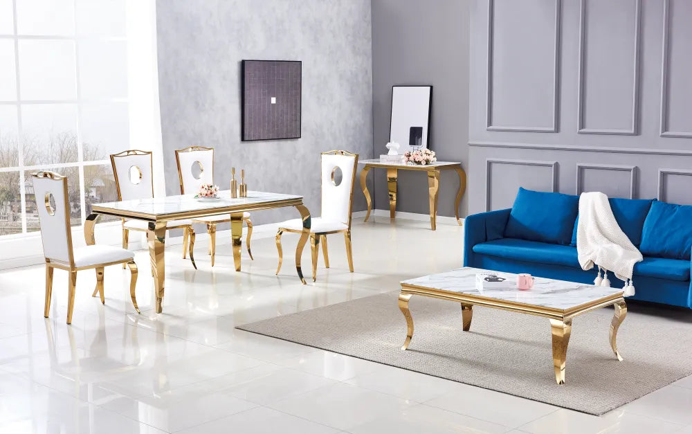 Table à manger BAROQUE gold #couleur_marbre-blanc