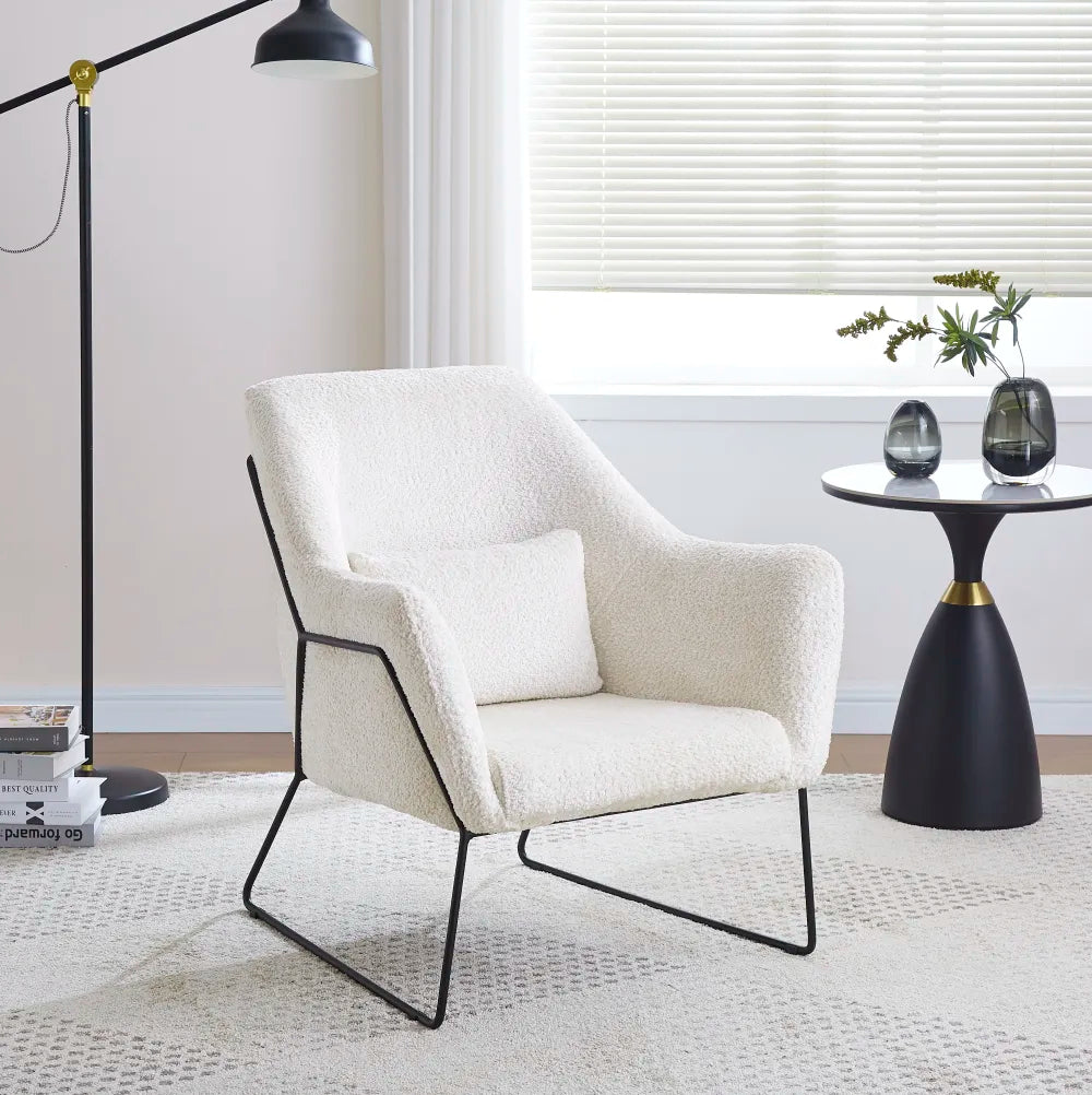 Fauteuil BASKA pieds métal noir laine #couleur_beige