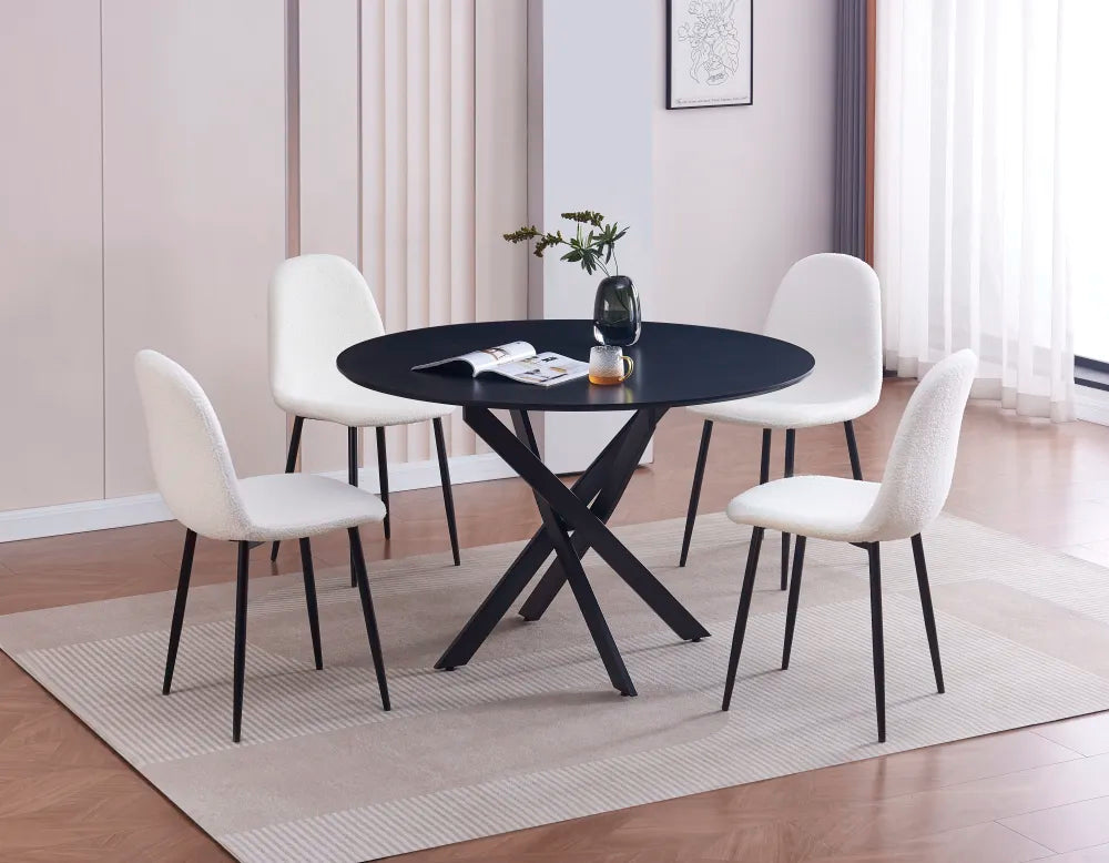 Table à manger ronde en bois JESSICA pieds métal noir #couleur_noir