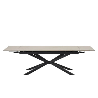 Table à manger extensible NANA Travertin pieds métal noir 180 à 260 cm 