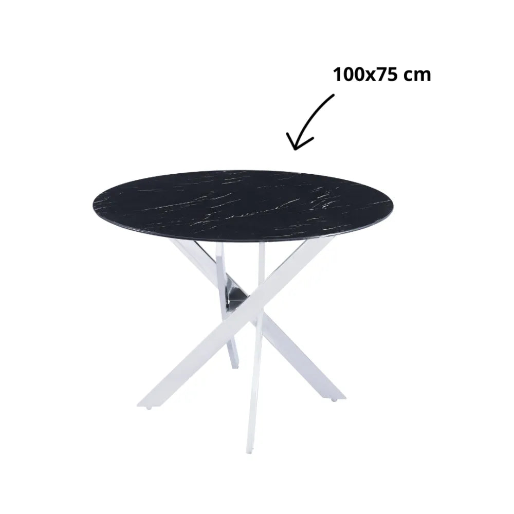 Table à manger ronde JESSICA pieds chrome Diamètre 100 cm #couleur_marbre-noir
