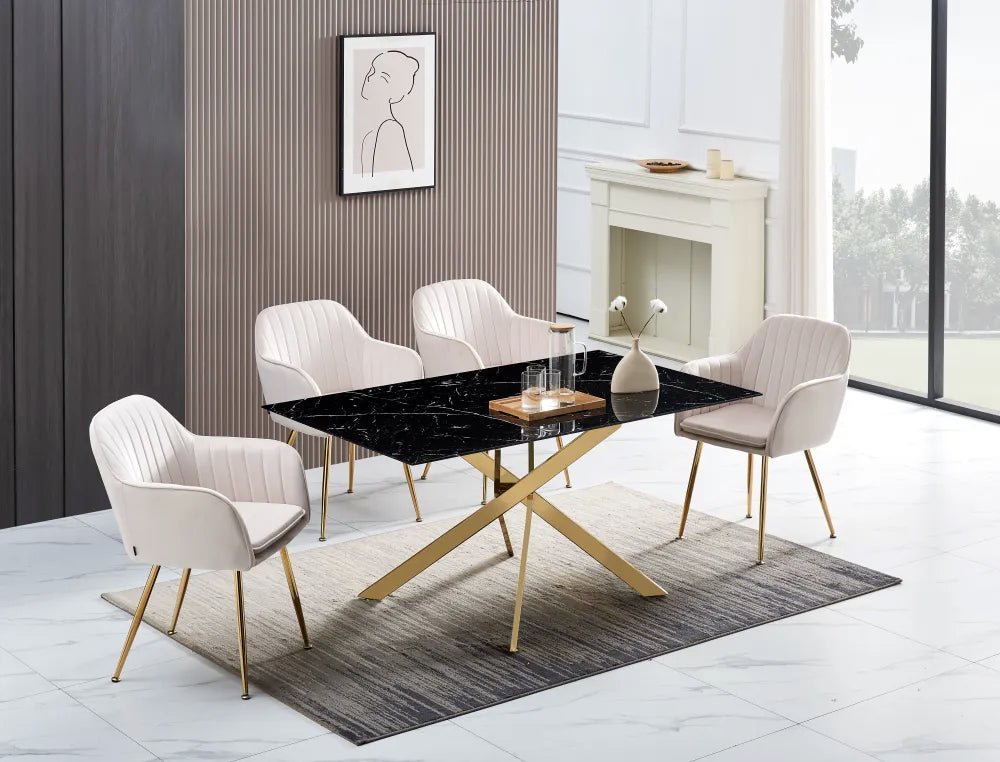 Table à manger JESSICA pieds gold #couleur_marbre-noir