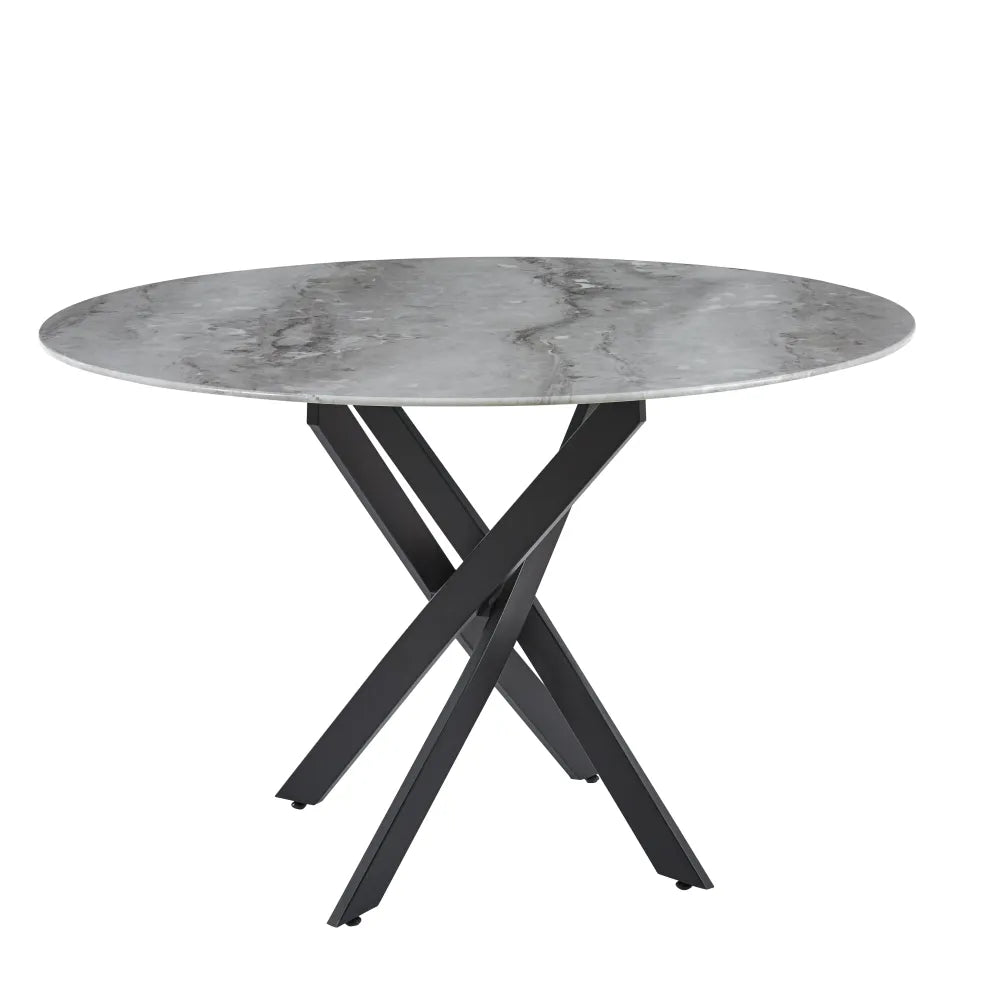 Table à manger ronde JESSICA pieds métal noir Diamètre #couleur_marbre-gris