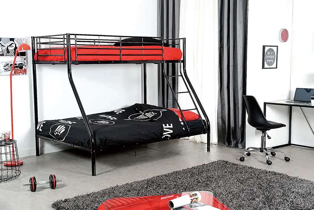 Lit superposé 2+1 métal COSTO 3 places 90x190 + 140x190 #couleur_noir
