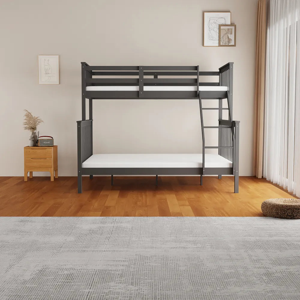 Lit superposé BATNA bois 2+1 couchages 90x190 + 140x190 cm #couleur_gris