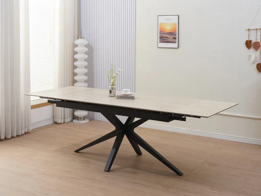 Table à manger extensible TONIA 160 à 240 cm céramique travertin #couleur_travertin