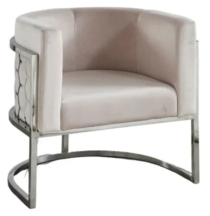 Fauteuil design ALVEOLES en velours et acier inox #couleur_beige