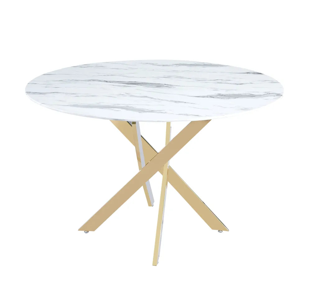 Table à manger ronde JESSICA pieds gold Diamètre 120 cm #couleur_marbre-blanc