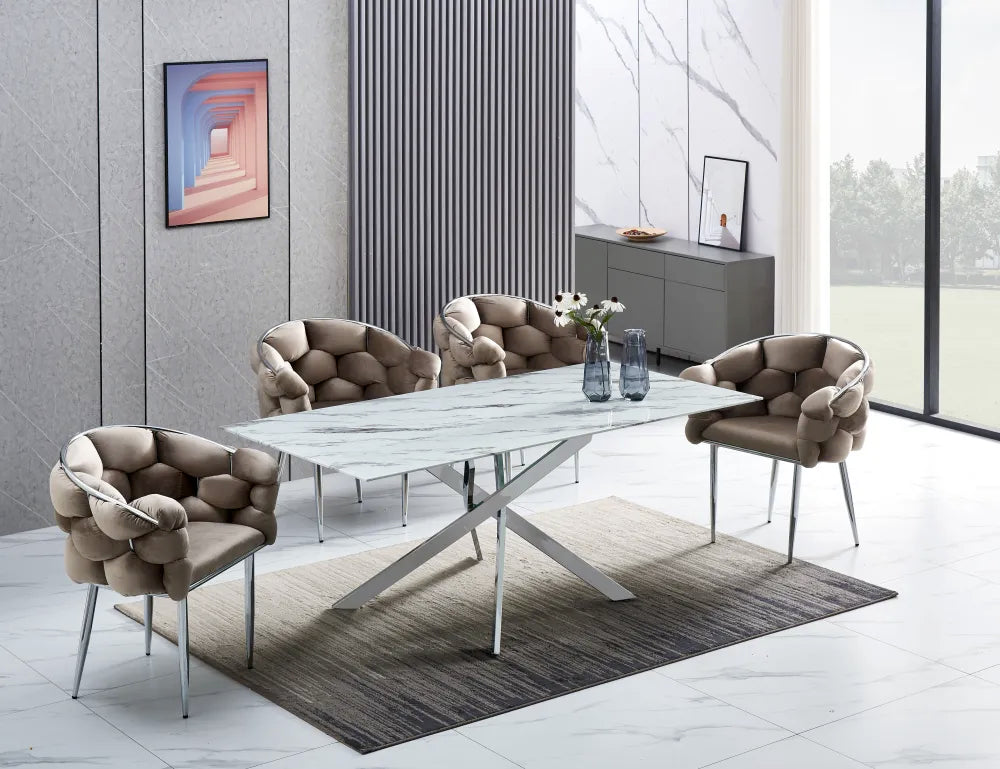 Table à manger JESSICA pieds chrome #couleur_marbre-blanc