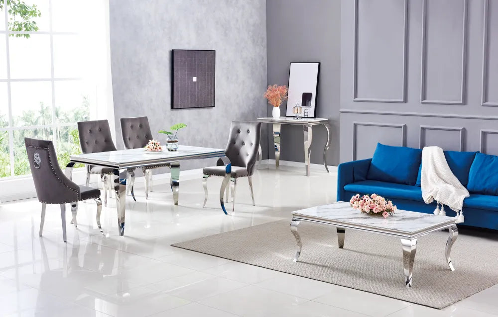 Table à manger BAROQUE chrome #couleur_marbre-blanc