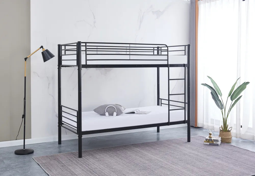 Lit superposé LUNA 1+1 Séparable en métal 90x190 cm sommier inclus #couleur_noir