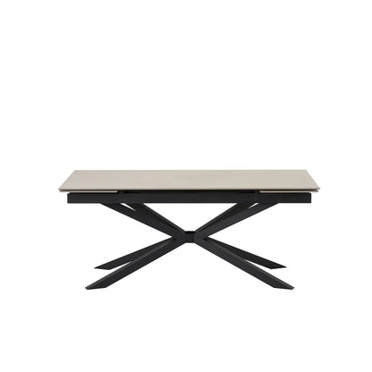 Table à manger extensible NANA Travertin pieds métal noir 180 à 260 cm 
