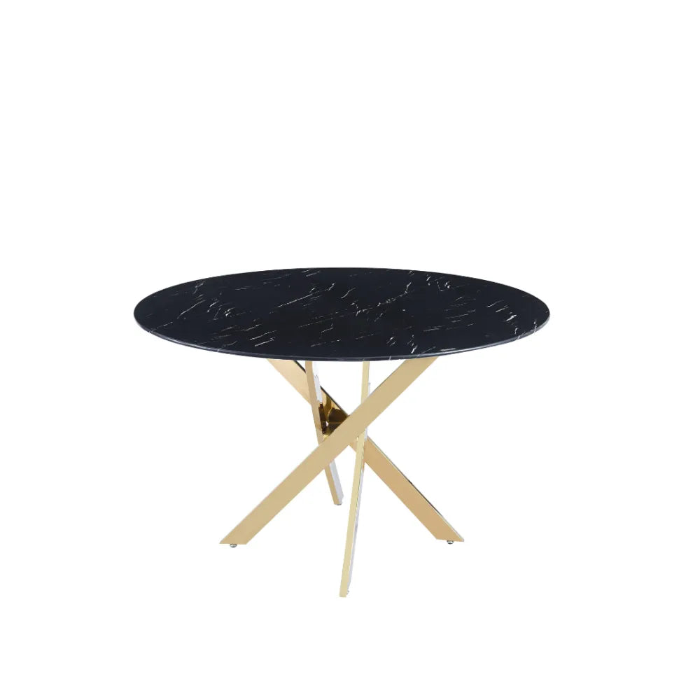 Table à manger ronde JESSICA pieds gold Diamètre #couleur_marbre-noir