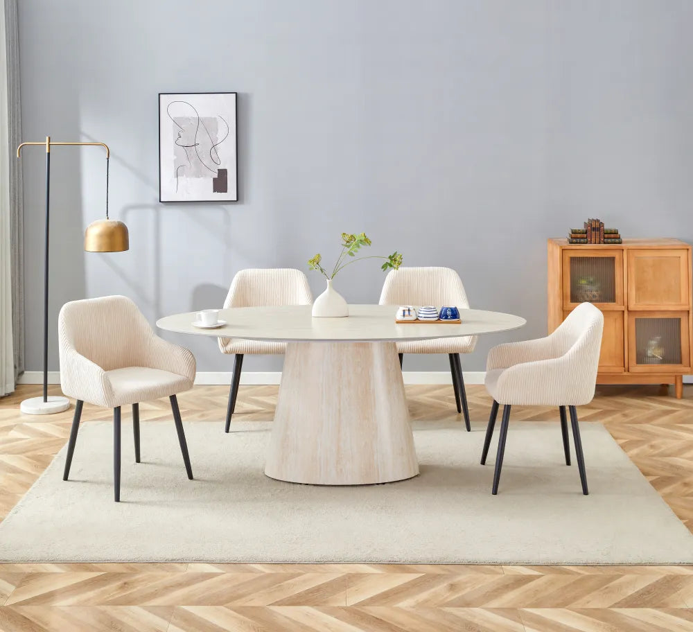 Table à manger ovale OVA 180 cm plateau céramique effet travertin