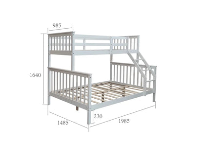 Lit superposé BATNA bois 2+1 couchages 90x190 + 140x190 cm 