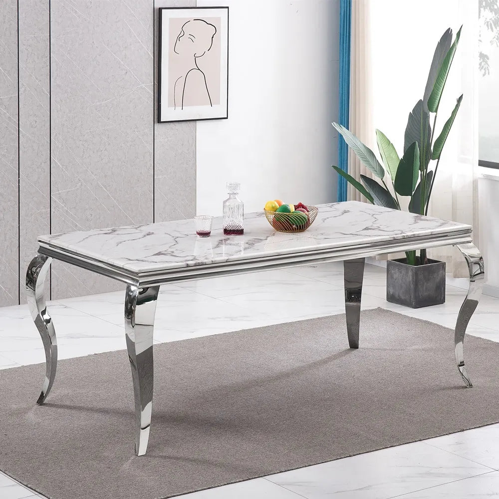 Table à manger BAROQUE chrome #couleur_marbre-blanc