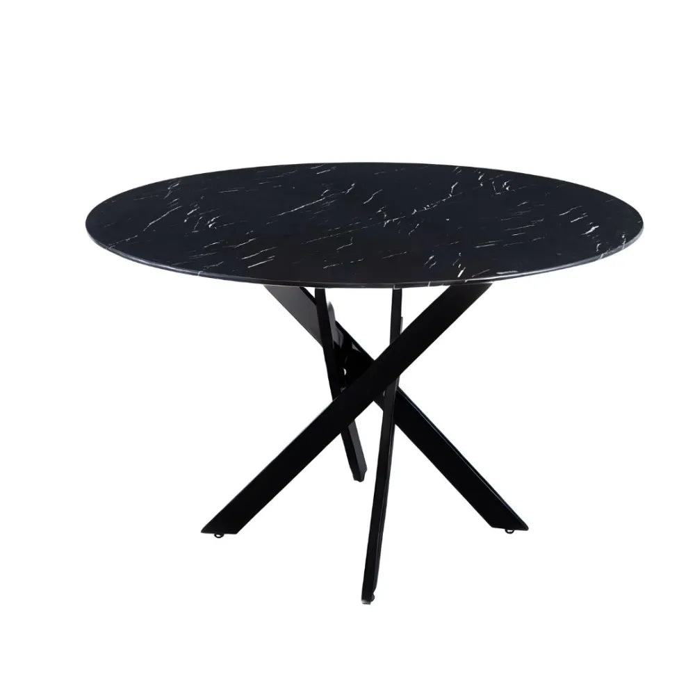 Table à manger ronde JESSICA pieds métal noir Diamètre #couleur_marbre-noir